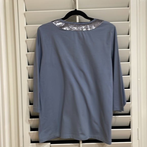 Chico’s Size 2 ( 12/14) Dusty Blue Too with sequined V-Neck, 3/4 Sleeves. - Picture 4 of 7